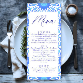 Italiaanse Blauwe Tegel Baby Shower Minimalistisch Menu
