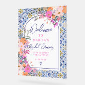 Italiaanse blauwe tegel bloem waterverf bruidsontv acryl bord (Hoek)