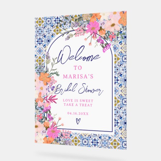 Italiaanse blauwe tegel bloem waterverf bruidsontv acryl bord (Hoek)