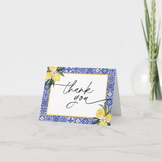 Italiaanse Blauwe Tegel Bruidsborrel Dankkaart Bedankkaart (Voorkant)