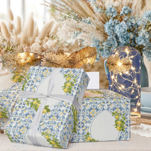 Italiaanse Blauwe Tegel Citroen Cadeaupapier