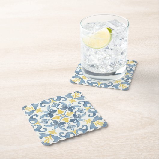 Italiaanse Blauwe Tegel Citroen Kartonnen Onderzetters (Insitu)