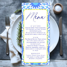Italiaanse Blauwe Tegel Gele Baby Shower Minimaal Menu