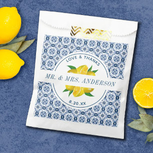 Italiaanse blauwe Tegel Lemon Wedding Favor Bags Bedankzakje