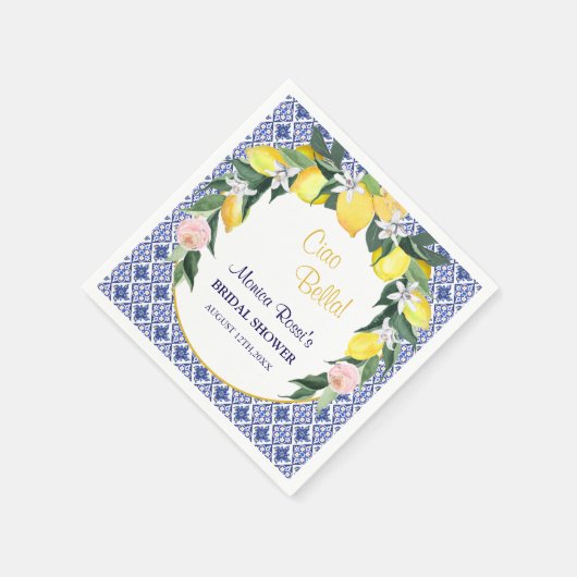 Italiaanse Blauwe Tegel Limoenen Ciao Bella Bruids Servet (Hoek)