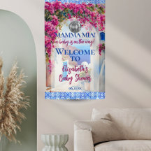 Italiaanse blauwe tegel roze bloemen Mamma Mia-fee