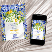 Italiaanse blauwe tegel waterverf citroen baby sho kaart