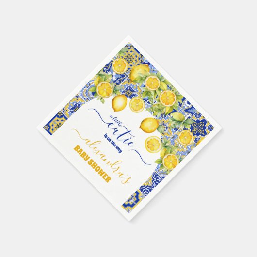 Italiaanse blauwe tegel waterverf citroen baby sho servet (Hoek)