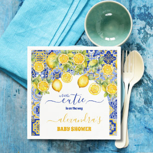 Italiaanse blauwe tegel waterverf citroen baby sho servet