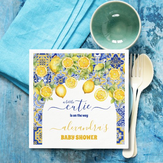 Italiaanse blauwe tegel waterverf citroen baby sho servet