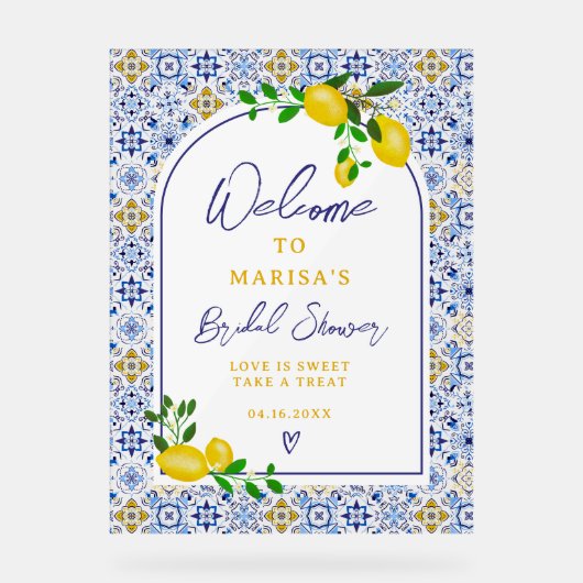 Italiaanse blauwe tegel waterverf citroenbruid wel acryl bord (Voorkant)