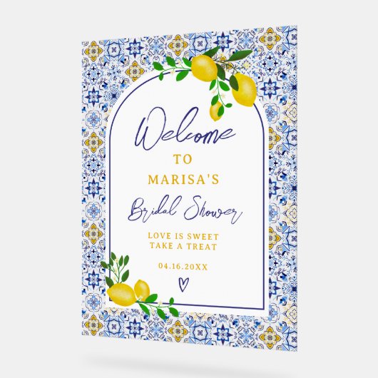 Italiaanse blauwe tegel waterverf citroenbruid wel acryl bord (Hoek)