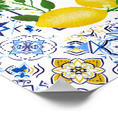 Italiaanse blauwe tegels aquarel citroen bruidsont poster (Hoek)