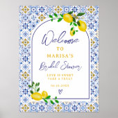 Italiaanse blauwe tegels aquarel citroen bruidsont poster (Voorkant)