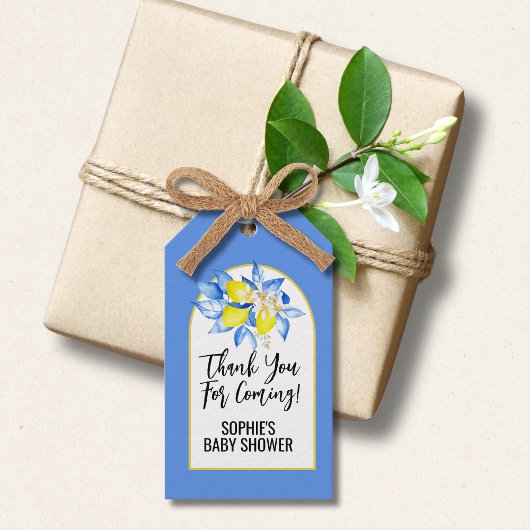 Italiaanse blauwe tegels, Ciao Baby, Gele citroene Cadeaulabel