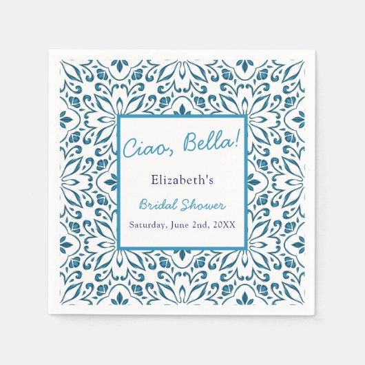 Italiaanse Blauwe Tegels Ciao Bella Bruidsdiner Servet (Voorkant)
