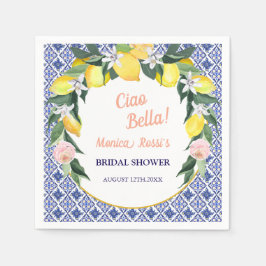 Italiaanse Blauwe Tegels Citroen Ciao Bella Bruids Servet