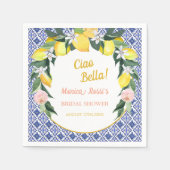 Italiaanse Blauwe Tegels Citroenen Ciao Bella Brui Servet (Voorkant)