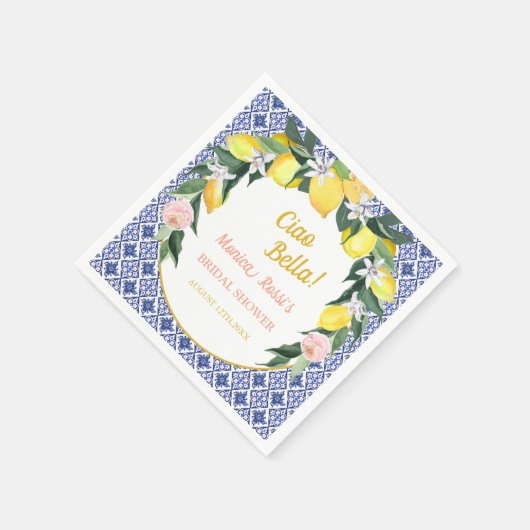 Italiaanse Blauwe Tegels Citroenen Ciao Bella Brui Servet (Hoek)