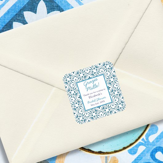 Italiaanse Blauwe Tegels Dank Je Wel Bruidsmeisjes Vierkante Sticker