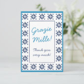 Italiaanse Blauwe Tegels Dank U Mille Schrift Bedankkaart (Staand voorkant)