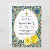 Italiaanse Blauwe Tegels Lemon Baptism Uitnodiging (Voorkant)
