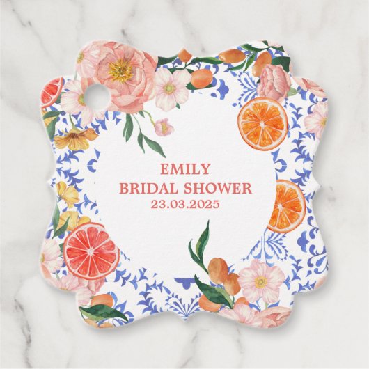 Italiaanse blauwe tegels mediterraan Bruidsdouche Bedankjes Labels (Voorkant)