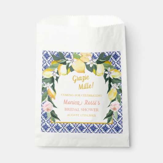Italiaanse Blauwe Tegels met Citroen Motief Dank J Bedankzakje (Voorkant)