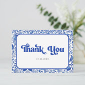 Italiaanse Blauwe Tegels Retro Bruidsdouche Bedankkaart (Staand voorkant)