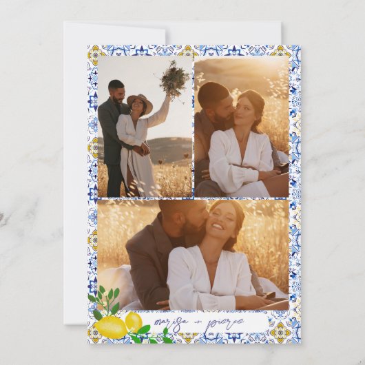 Italiaanse blauwe tegels waterverf citroenfoto's b kaart (Achterkant)