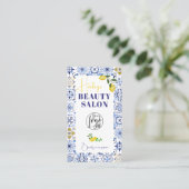 Italiaanse blauwe tegels waterverf schoonheidssalo visitekaartje (Staand voorkant)