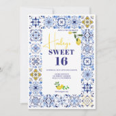 Italiaanse blauwe tegels waterverf Sweet 16 Kaart (Voorkant)