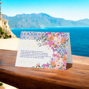 Italiaanse blauwe tegels wilde bloemen bruidsdouch folie wenskaart