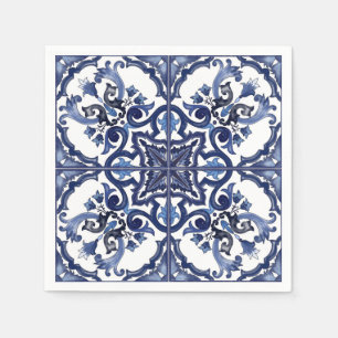 Italiaanse Blauwe & Witte Siciliaanse Majolica Moz Servet