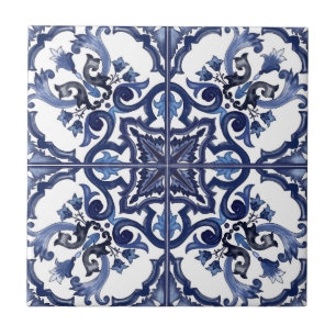 Italiaanse Blauwe & Witte Siciliaanse Majolica Moz Tegeltje