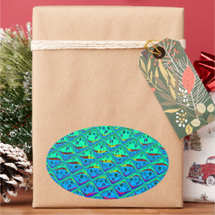 Italiaanse Blauwe Zeemeermin Motief Art Print Ovale Sticker