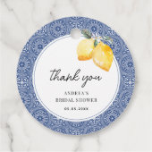 Italiaanse bloem- en blauwe tegel bruidsdouche bed bedankjes labels (Achterkant)