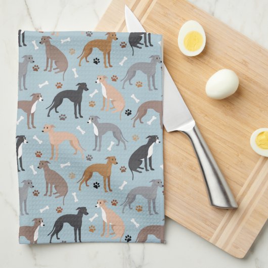 Italiaanse Botten van Greyhound Dog en Paws Kitche Theedoek (Quarter Fold)