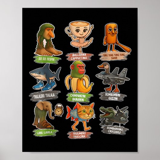 Italiaanse Brainrot Meme Grappig Alle Brainrot Die Poster (Voorkant)