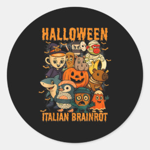 Italiaanse Brainrot Meme-personages Halloween-kost Ronde Sticker