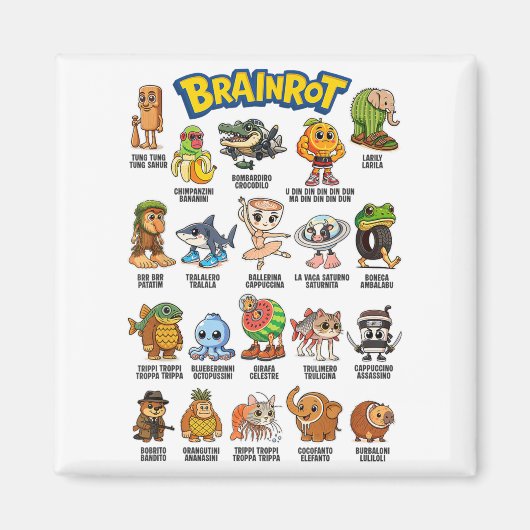 Italiaanse brainrot meme personages over absurde h magneet (Voorkant)