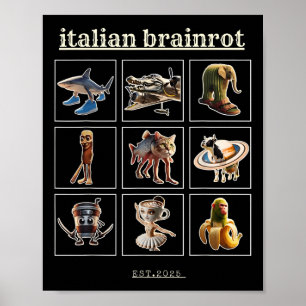 Italiaanse Brainrot-personages Meme Gen Z Funny Hu Poster