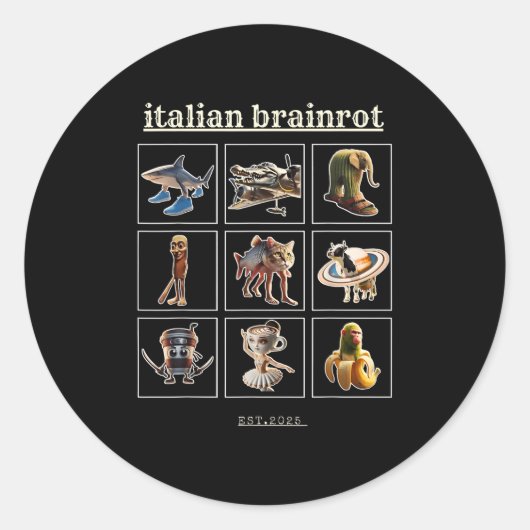 Italiaanse Brainrot-personages Meme Gen Z Funny Hu Ronde Sticker (Voorkant)