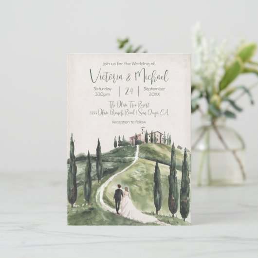 Italiaanse bruid & bruidegom cyprus heuvel bruilof kaart (Staand voorkant)