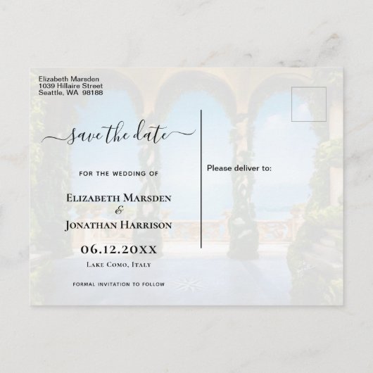 Italiaanse bruidsaarsen in Italië redden datum Aankondigingskaart (Achterkant)