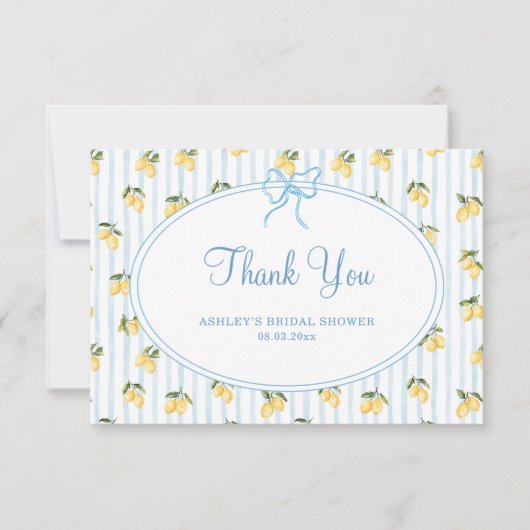 Italiaanse bruidsdouche in citroenblauw bedankkaart (Voorkant)