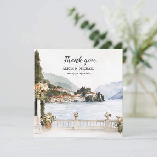 Italiaanse bruiloft aan het Comomeer Bedankkaart (Staand voorkant)