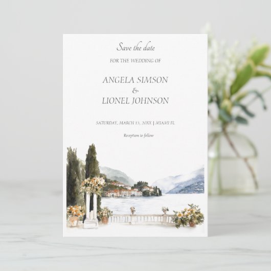 Italiaanse bruiloft aan het Comomeer Save The Date (Staand voorkant)