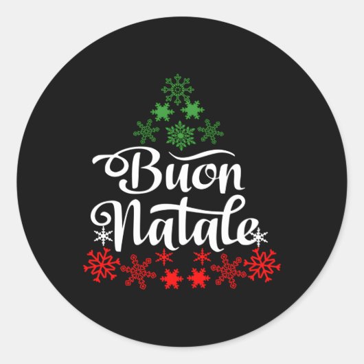 Italiaanse Buon Natale Sneeuwvlok Italië Boom Ronde Sticker (Voorkant)