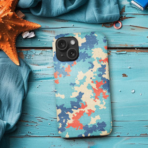 Italiaanse Camo Zomer Blauw Uniek Cargo Patroon iPhone 15 Case